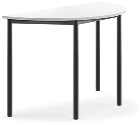 Stôl SONITUS, polkruh, 1200x600x760 mm, HPL - biela, antracit