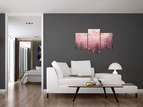Obraz - Jelene v žiare zapadajúceho slnka (90x60 cm)