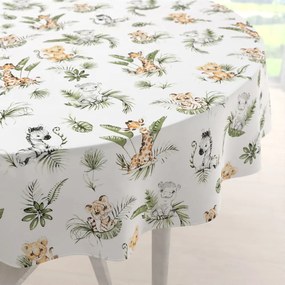 Biante Detský bavlnený okrúhly obrus Sandra SA-475 Zvieratká v Safari na bielom Ø 60 cm