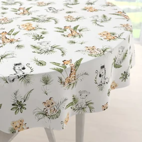 Biante Detský bavlnený okrúhly obrus Sandra SA-475 Zvieratká v Safari na bielom Ø 80 cm