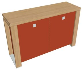 Nízka skriňa Verno+ S 140 x 46 x 90 cm, sklenené dvere, dub svetlý / oranžová