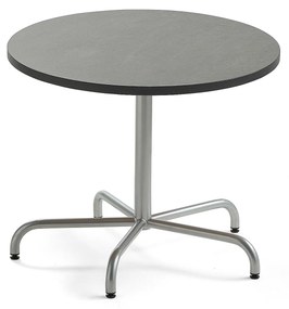 Stôl PLURAL, Ø900x720 mm, linoleum - tmavošedá, strieborná