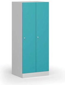 Šatníková skrinka znížená, 2 oddiely, 1500 x 600 x 500 mm, demont, cylindrický zámok, zelené dvere
