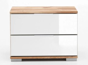 Nočný stolík Easy Plus, doskový dub / biele sklo