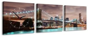 3-dielny obraz s hodinami, BROOKLYN BRIDGE, 35x105cm