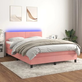 Posteľný rám boxsping s matracom a LED ružový 140x190 cm zamat 3134284