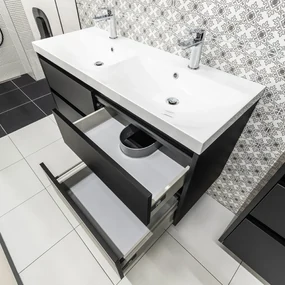 Mereo, Mereo Mailo, kúpeľňová skrinka s keramickým umývadlom 101 cm, antracit, čierne madlo, MER-CN532B