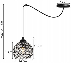 Závesné svietidlo Crystal Spider, 1x čierne krištáľové tienidlo