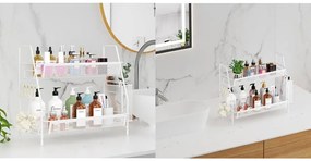 VERK GROUP Dvojposchodová polica, kovová s prídavným košíkom LOFT - biela, 36 x 17 x 32 cm