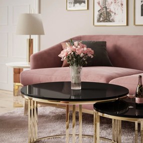 OKRÚHLY KONFERENČNÝ STOLÍK 2v1 LEONARDO 2 GLOSS CHROME ČIERNY LESK + ZLATÝ