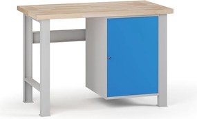 Dielenský pracovný stôl G7, buková škárovka, 1200 x 685 x 840 mm, 1x skrinka, modrá