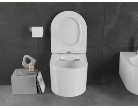 Mexen Sofia, závesná WC misa 490x360x355 mm, Rimless Tornádo + toaletné WC sedadlo z duroplastu, biela lesklá, 30540400
