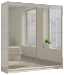 Skriňa s posuvnými dverami a zrkadlom ROBERTA, 200x216x61, biela