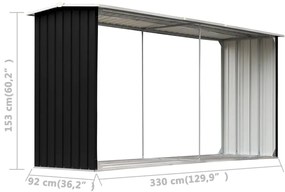 Záhradná kôlňa na drevo antracitová 330x92x153 cm galvanizovaná oceľ