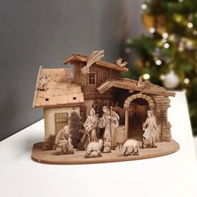 AMADEA Drevený skladací betlehem sépiový 3D 12 cm