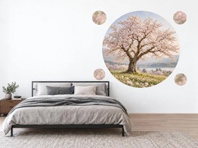 Kvitnúci strom nad jazerom romantické textilné nálepky na stenu do spálne arch 46 x 46 cm