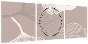 Obraz - Béžové listy N⁰1 (s hodinami) (90x30 cm)