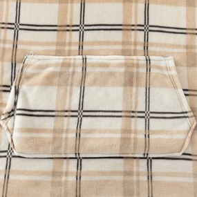 Baránková mikinová deka s rukávmi a kapucňou PLAID, krémová