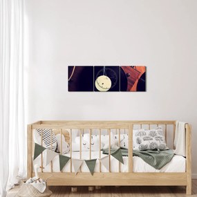 Obraz gramofónových dosiek (s hodinami) (90x30 cm)