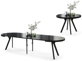 EXPANSO Čierny mat / čierne nohy - VEĽKÝ OKRÚHLY STÔL Ø110 ROZKLADACÍ AŽ DO 310 cm S NOHAMI Y LOFTOVÝ / INDUSTRIÁLNY
