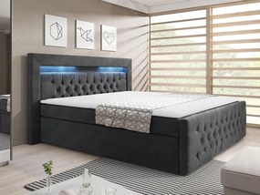 Boxspringová posteľ s LED osvetlením a úložným priestorom 180x200 DELBIN - šedá + topper ZDARMA