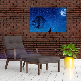 Obraz vlka vyjúci na mesiac (90x60 cm)
