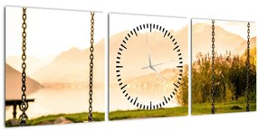 Obraz hojdačky v prírode (s hodinami) (90x30 cm)