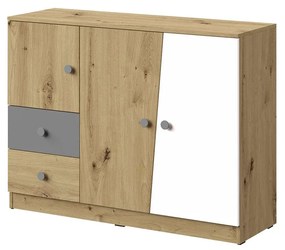 Komoda Seraphina WK7 (dub artisan + biela + sivá). Vlastná spoľahlivá doprava až k Vám domov. 1122573