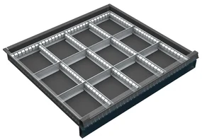 Organizér náradia do zásuvky skríň KOVOS so šírkou 720 mm, 12 priehradiek, 60 - 120 mm