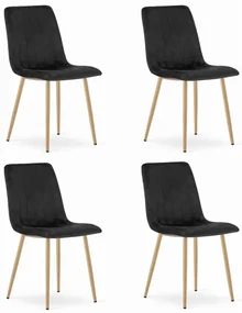 Set štyroch jedálenských stoličiek LAVA zamatové čierne / drevené nohy (4 ks)
