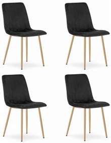 Set štyroch jedálenských stoličiek LAVA zamatové čierne / drevené nohy (4 ks)