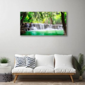 Skleneny obraz Vodopád jazero les príroda 140x70 cm