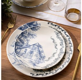 Jedálenská súprava 24 ks, biela/modrá, porcelán