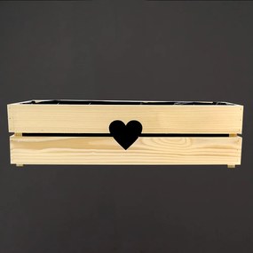 AMADEA Drevený kvetináč so srdiečkom prírodný, vo vnútri s čiernou fóliou, 62x21,5x17cm, český výrobok
