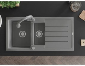Mexen Andres, 1,5-komorový granitový drez 1000x500x200 mm a drezová batéria Elia, šedá, 6515-71-670101-71