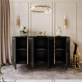 KOMODA SANTINO 4D ČIERNY LESK + ZLATÉ NOŽIČKY 158 cm