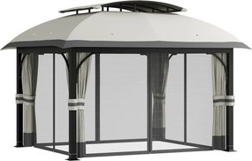 Záhradný pavilón Outsunny s dvojitým strechou, 4x3,3 m, vodeodolný, robustný, zimný pavilón s moskytiérou a bočnými panelmi, vyrobený z pozinkovaného