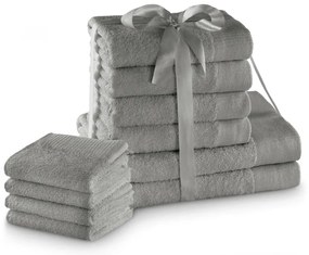Sivé froté bavlnené uteráky a osušky v súprave 10 ks Amari – Restilo
