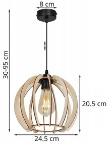 Závesné svietidlo Timber 1, 1x drevené tienidlo