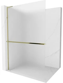 Mexen Kioto+ L, sprchová zástena Walk-In s poličkou a vešiakom 90 x 200 cm, 8mm sklo námraza, zlatý lesklý profil,800-090-123-50-30