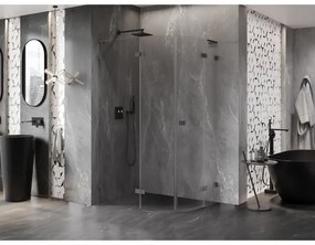 Mexen Lunar, L polkruhový sprchový kút naklápací doľava 100 x 70 cm, 8mm číre sklo, grafitový profil, 833L-100L-070P-95-00