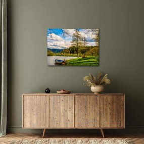 Obraz loďky pri jazere (70x50 cm)