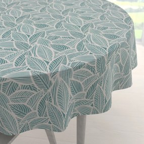 Biante Veľký dekoračný okrúhly obrus Leona LN-166 Biele listy na modrozelenom Ø 210 cm