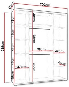 Šatníková skriňa s posuvnými dverami Foktra 3 200 (kašmír + čierna) (so zrkadlom). Vlastná spoľahlivá doprava až k Vám domov. 1105701