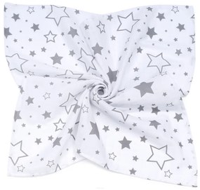 Mušelínová zavinovacia deka/plienka + mini plienka Hviezdy, sivá/biela