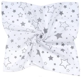Mušelínová zavinovacia deka/plienka + mini plienka Hviezdy, sivá/biela