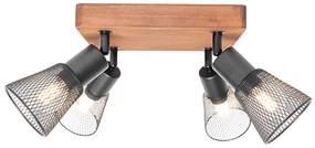 Priemyselné bodové svetlo čierne s drevom 4-svetlo - Kristina