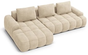 Béžová zamatová rozkladacia/s úložným priestorom rohová pohovka (ľavý roh/s leňoškou) Linz – Cosmopolitan Design