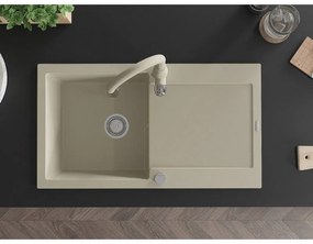 Mexen Leo, 1-komorový granitový drez 900x500x190 mm a drezová batéria Savita, béžová, 6501-69-672601-69