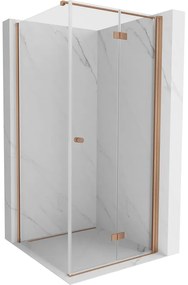 Mexen Mist-F T, 1-krídlový skladací sprchový kút pravý 120 x 110 cm, číre sklo, medený matný profil, 8A6T-120-110-65-00-P